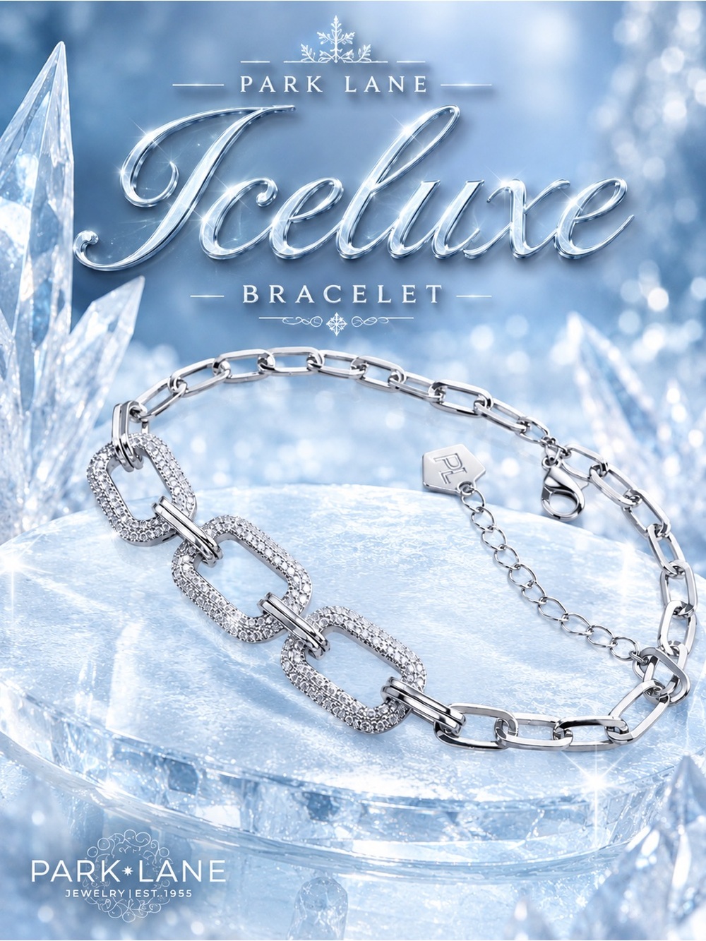 Park Lane Women’s Iceluxe Bracelet Silver Crystal Statement Link Jewelry
